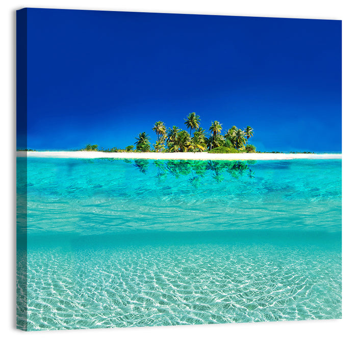 Tranquil Split-level Tropical Island Seascape Wall Art as a canvas print