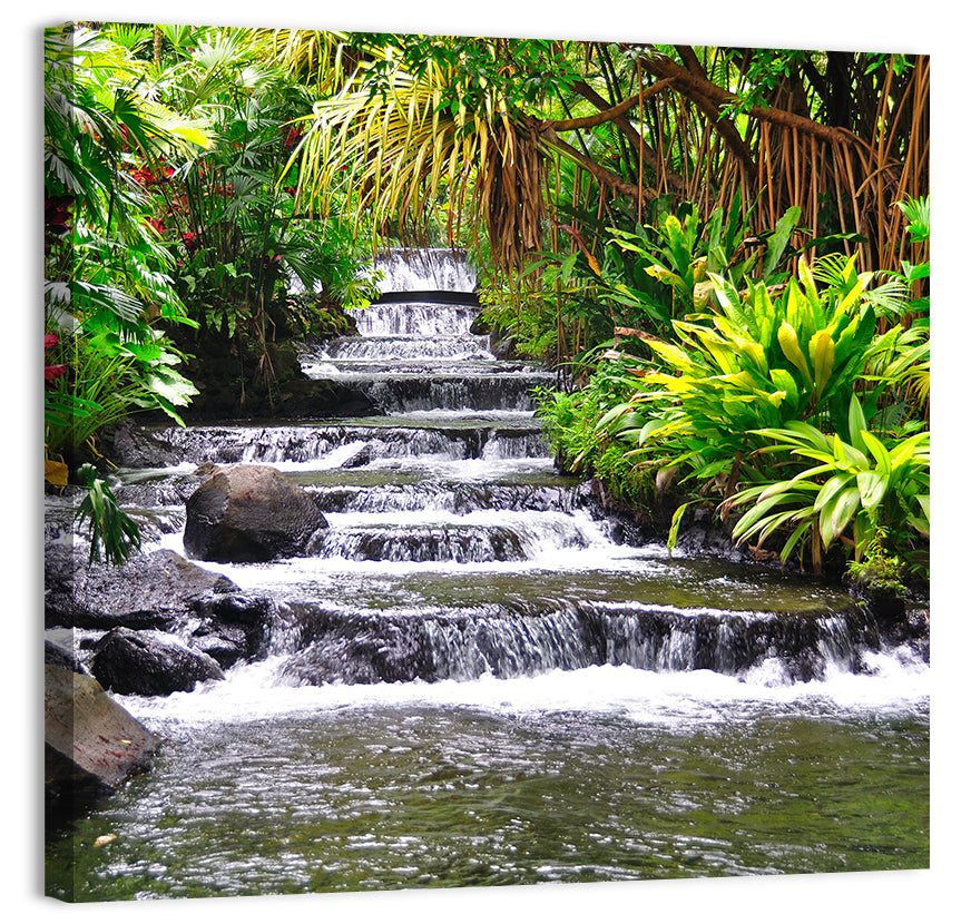 Tabacon Tiered Hot Springs Waterfall Wall Art, canvas print, square