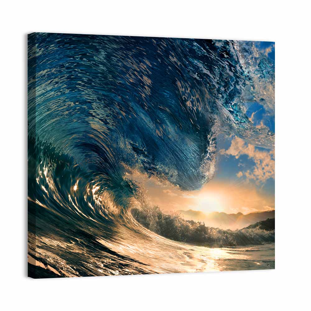 Ocean Wave Sunset Wall Art