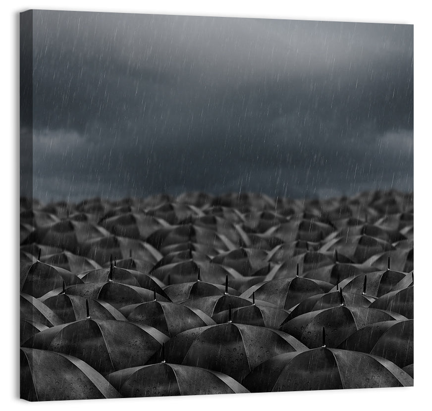 Clustered Umbrellas in Rain Wall Art
