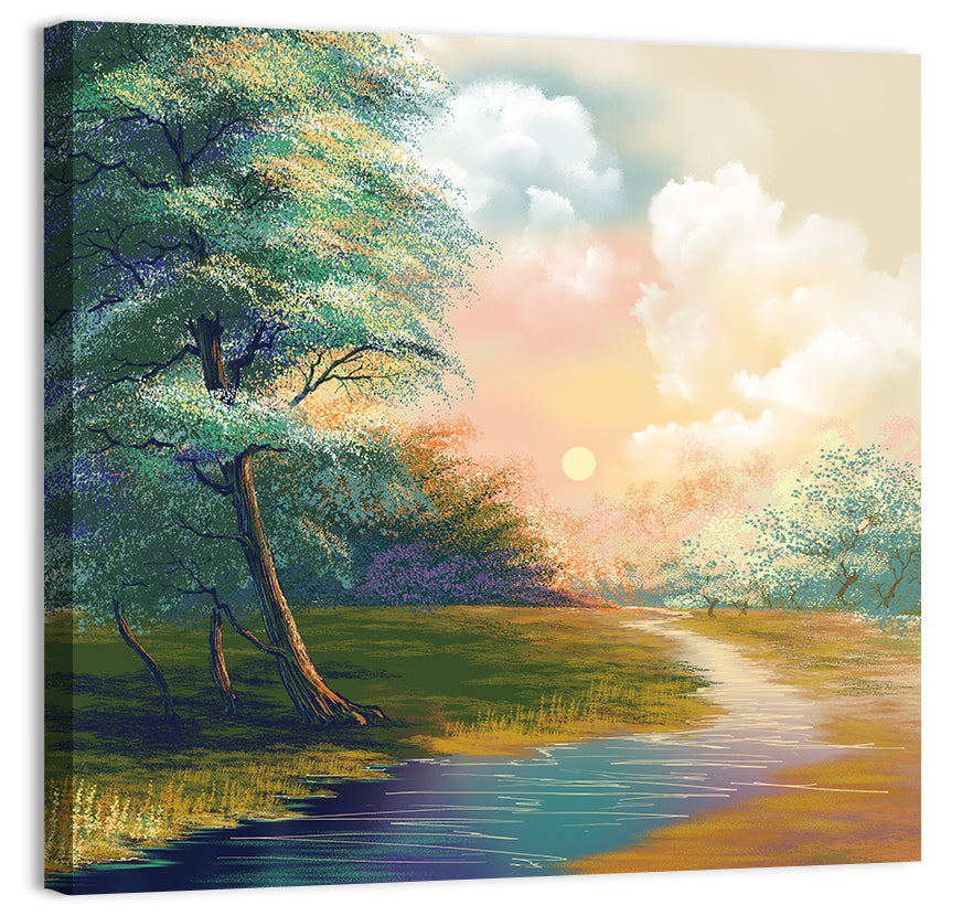 Spring Forest Sunrise Wall Art, canvas print, square