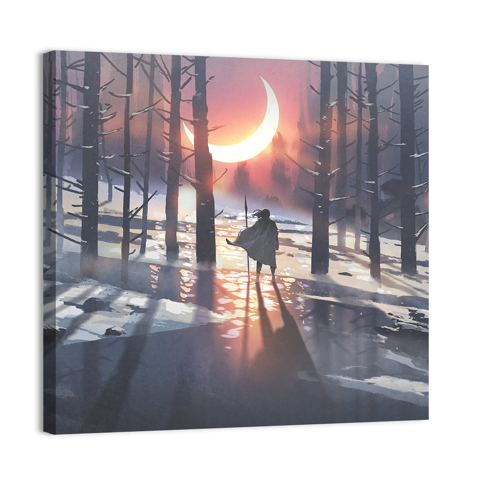 Lone Traveler in Winter Forest Wall Art