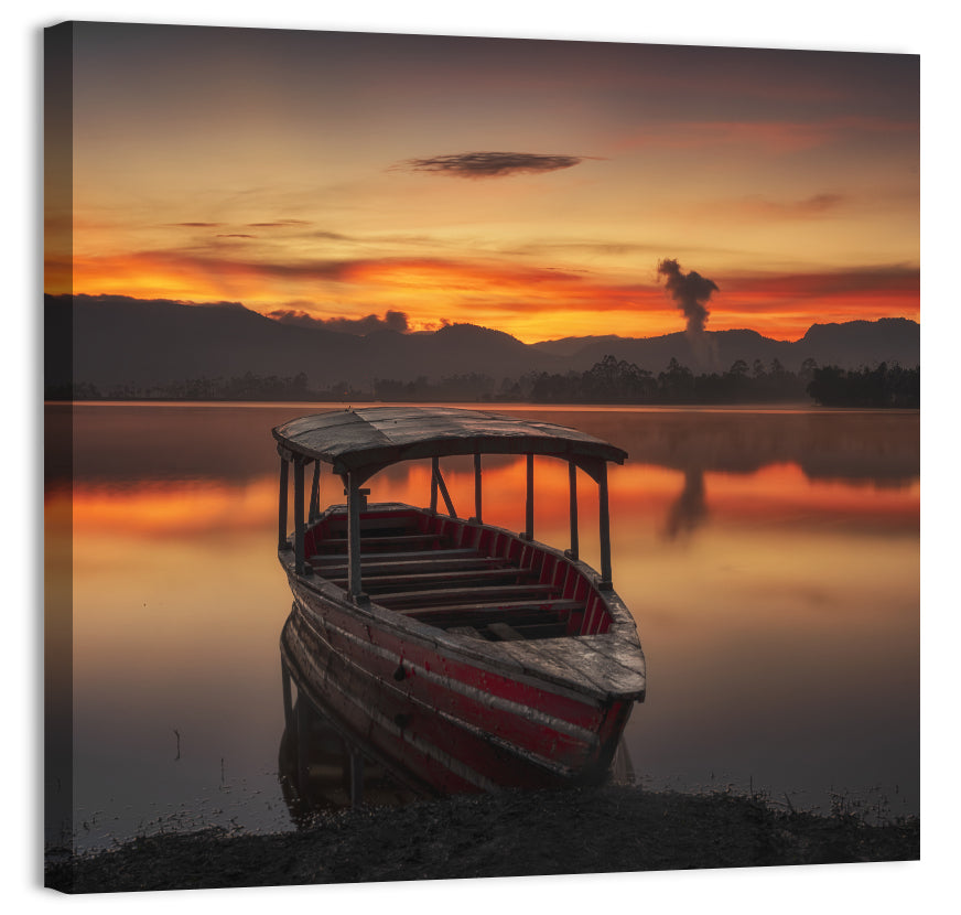 Fishing Boat in Lake Wall Art