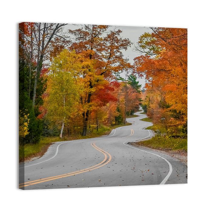 Winding Autumn Highway Wall Art as a canvas print