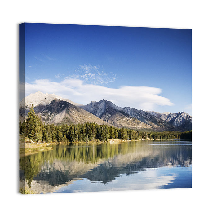 Minnewanka Lake Reflection Wall Art as a canvas print