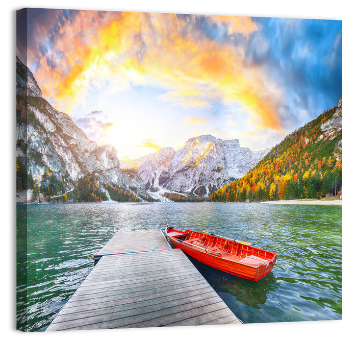 Pier at Lago Di Braies Wall Art as a canvas print