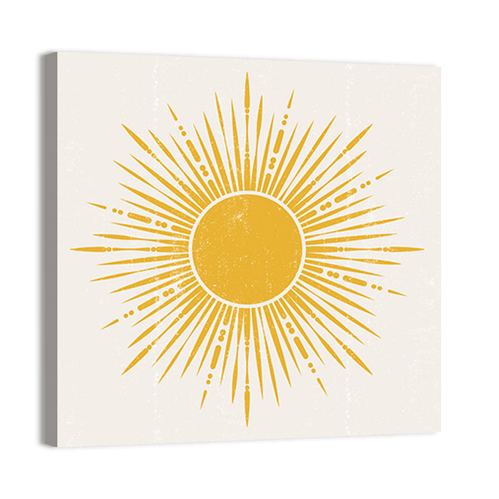 Golden Sunburst Boho Minimalist Wall Art as a canvas print