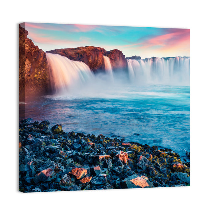 Goðafoss Waterfall at Sunset Wall Art as a canvas print