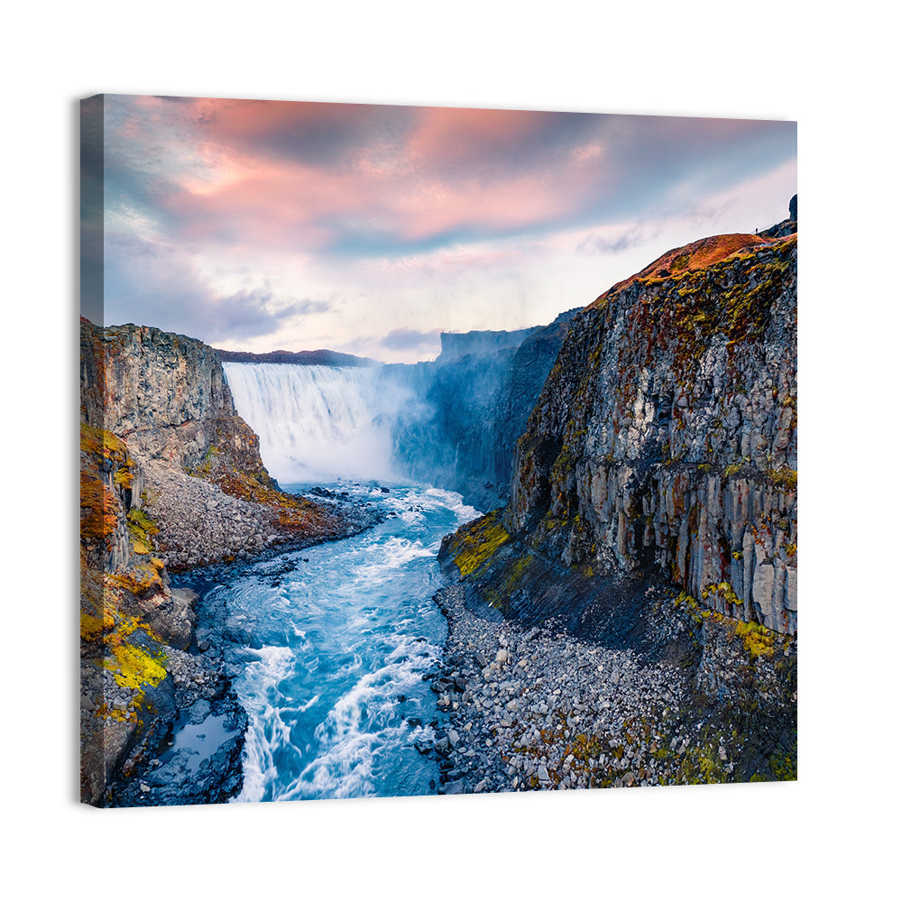 Dettifoss Waterfall Wall Art, canvas print, square