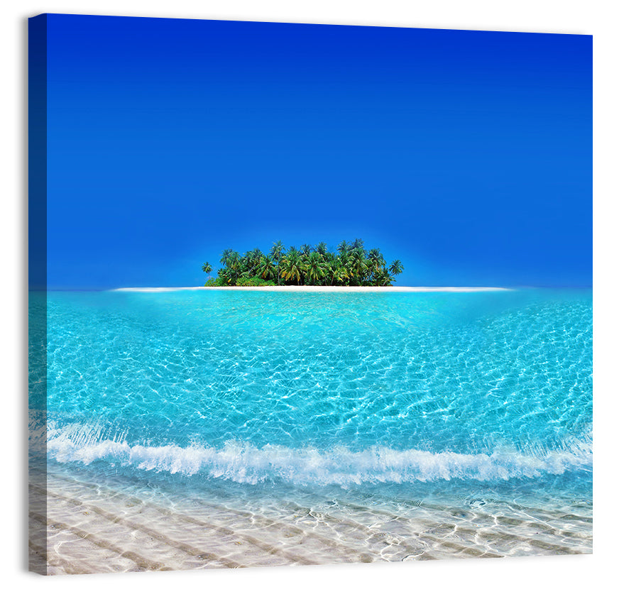 Turquoise Atoll Sandbar with Palm Trees Wall Art