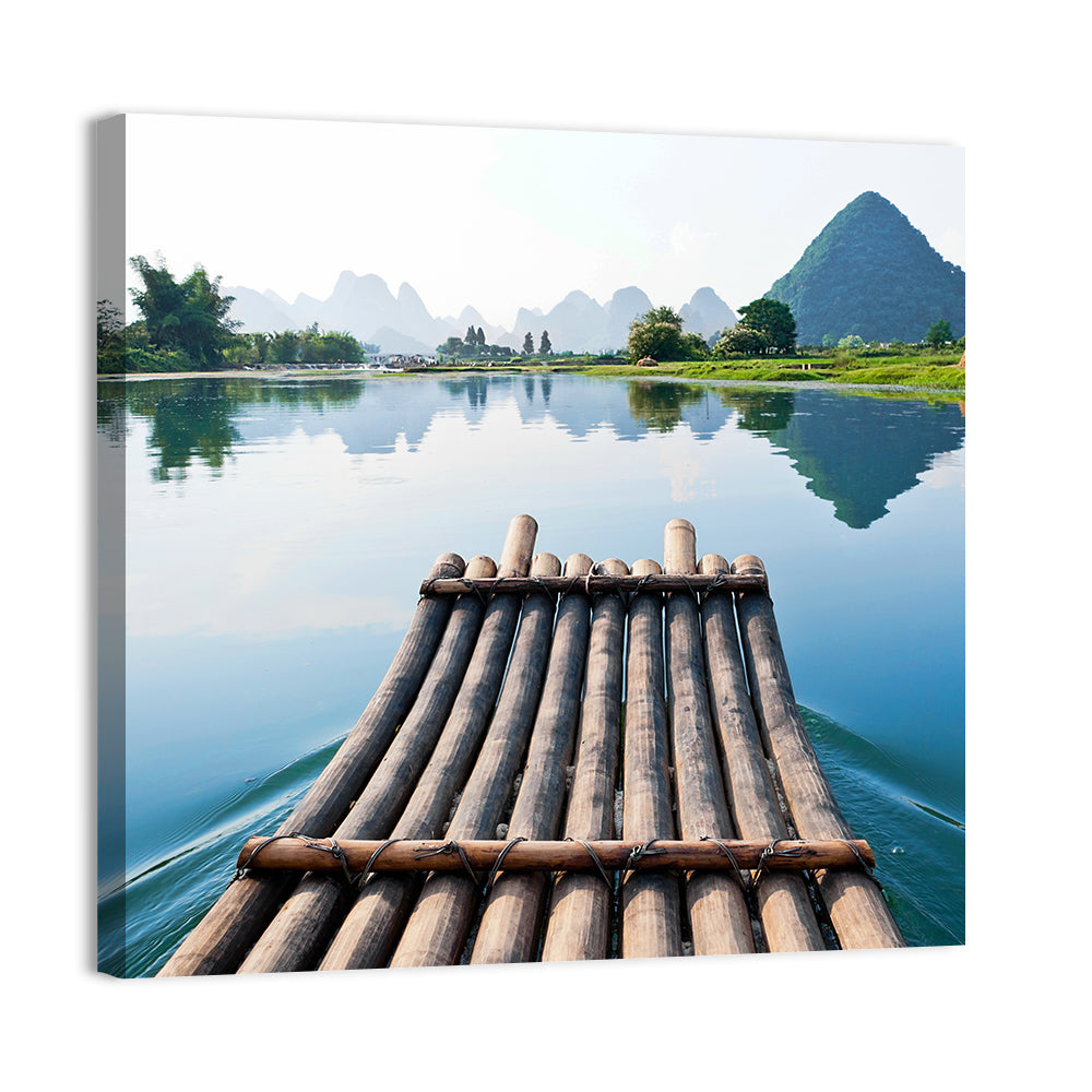 Li River Bamboo Raft, Guilin Wall Art, canvas print, square