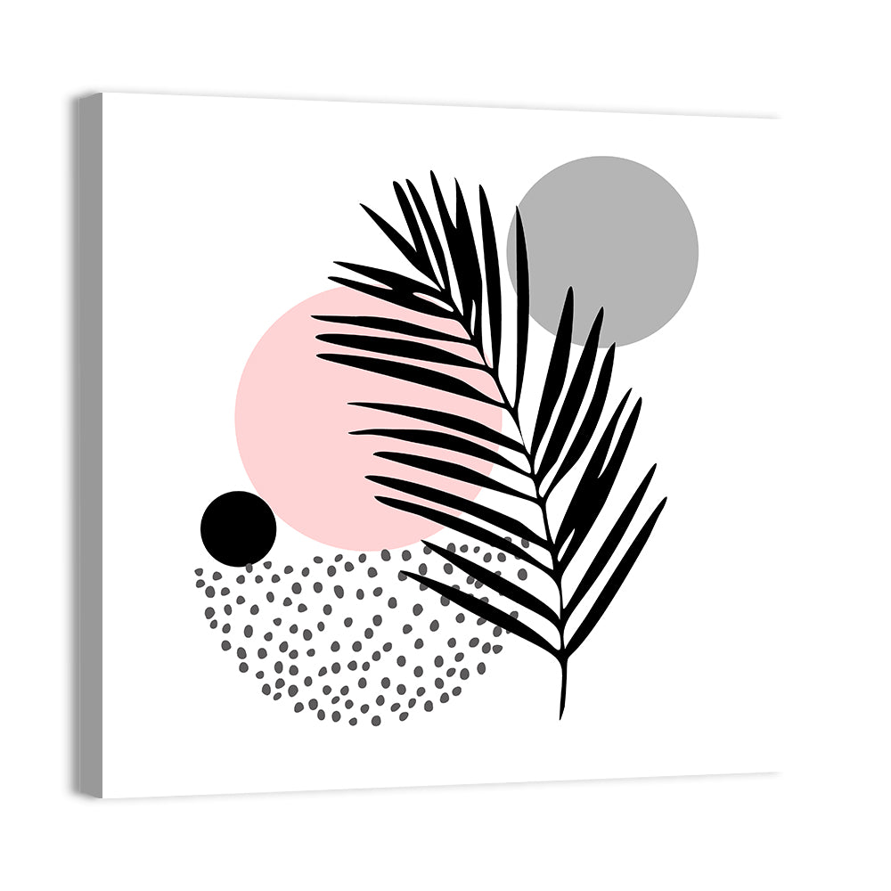 Pink Sun Moon Palm Leaf Illustration Wall Art, canvas print, square