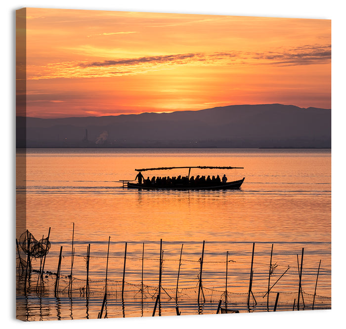 Albufera Sunrise Boat Silhouette Wall Art as a canvas print
