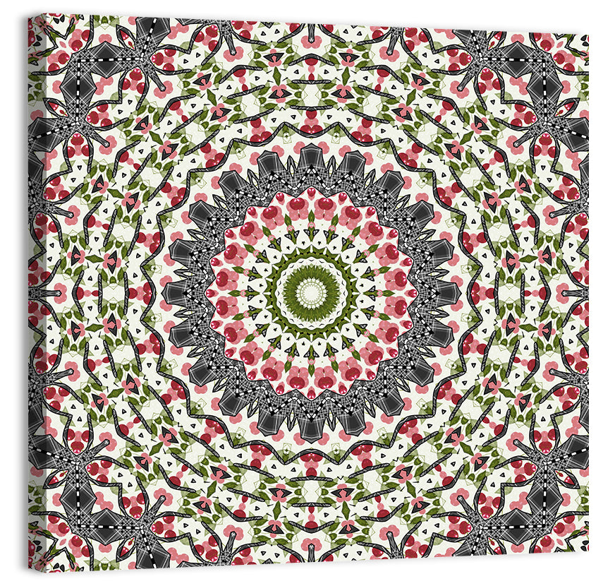 Cherry Mosaic Mandala Wall Art, canvas print, square