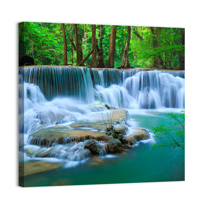 Huay Ma Khamin Erawan Waterfall Wall Art as a canvas print