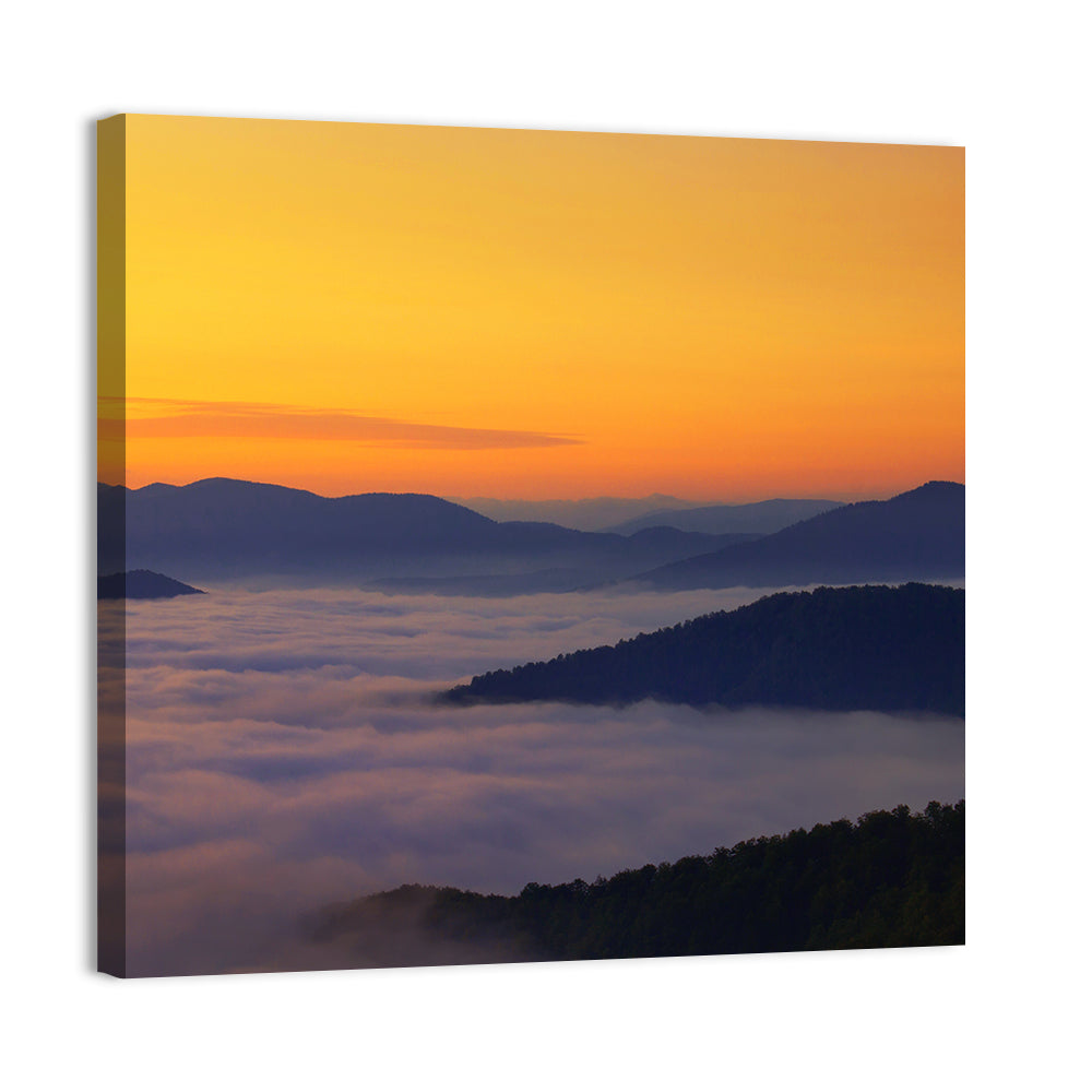 Cloud Sea Over Mountains at Golden Dawn Wall Art, canvas print, square