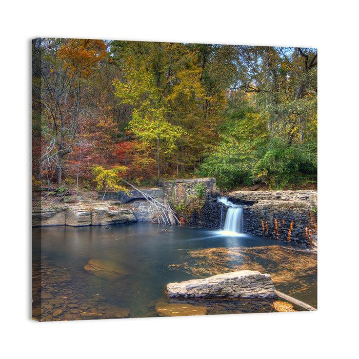 Freeman Mill Stone Dam Pond Wall Art as a canvas print