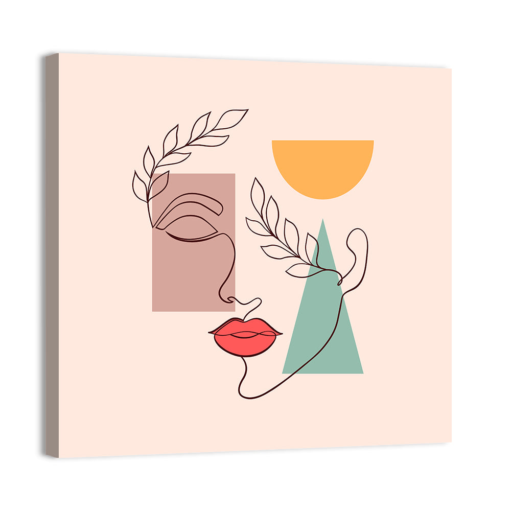 Minimal Woman Profile with Red Lips Wall Art
