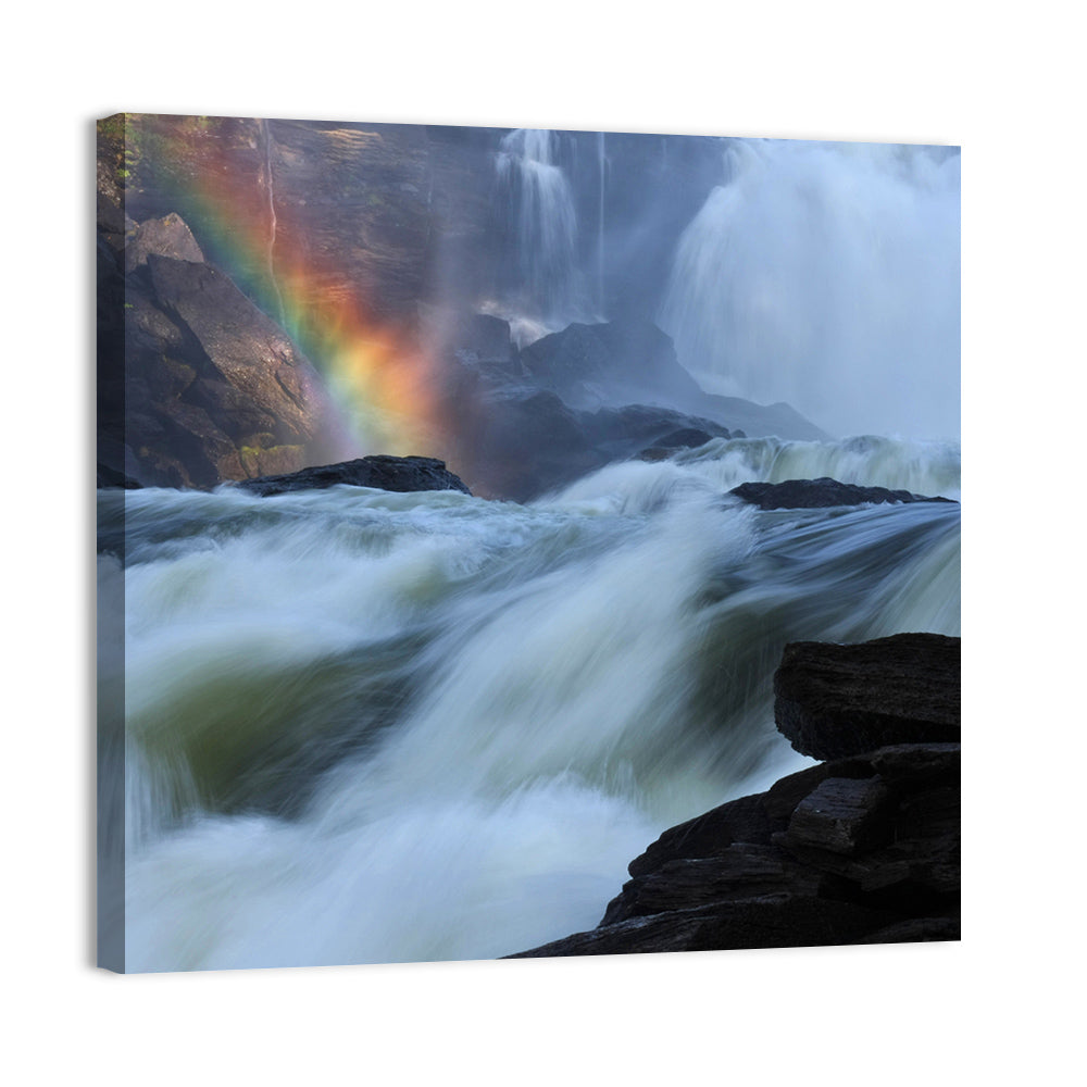 Rainbow Over Rushing River Wall Art, canvas print, square