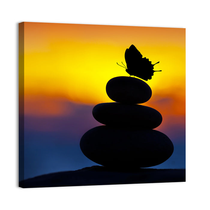 Stacked Spa Stones with Butterfly Wall Art as a canvas print