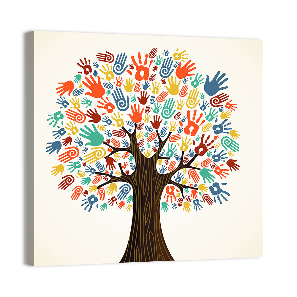 Colorful Handprint Tree Wall Art