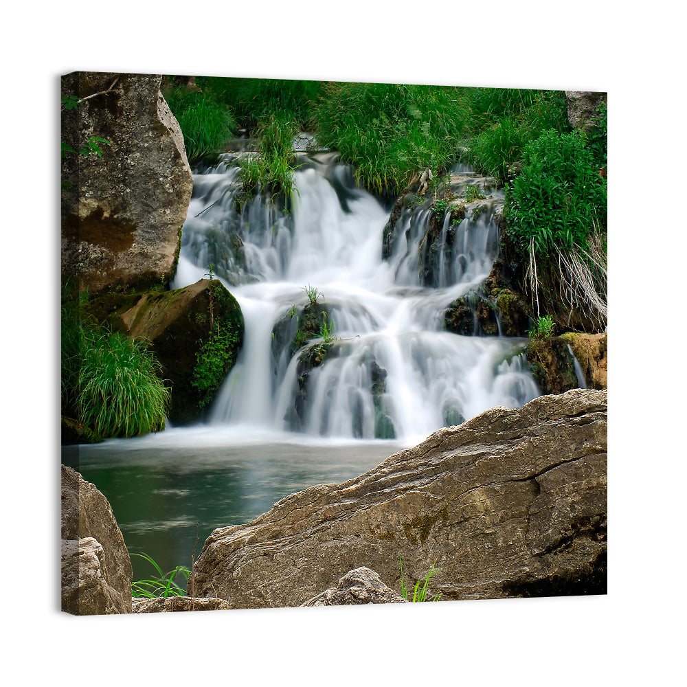 Moss Covered Rocky Waterfall Wall Art