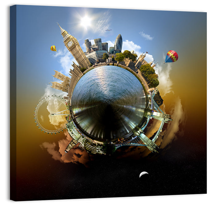 Miniature Planet London Skyline Wall Art as a canvas print