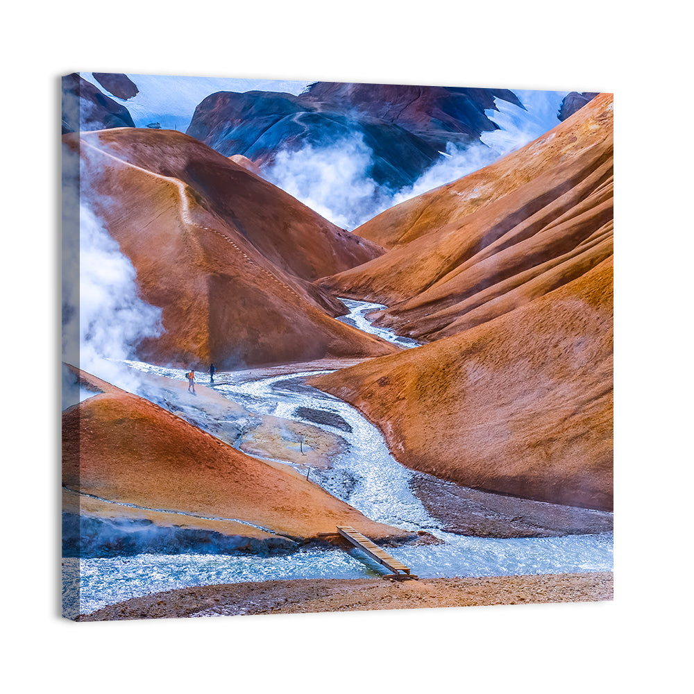 Geothermal Valley with Footbridge Wall Art, canvas print, square