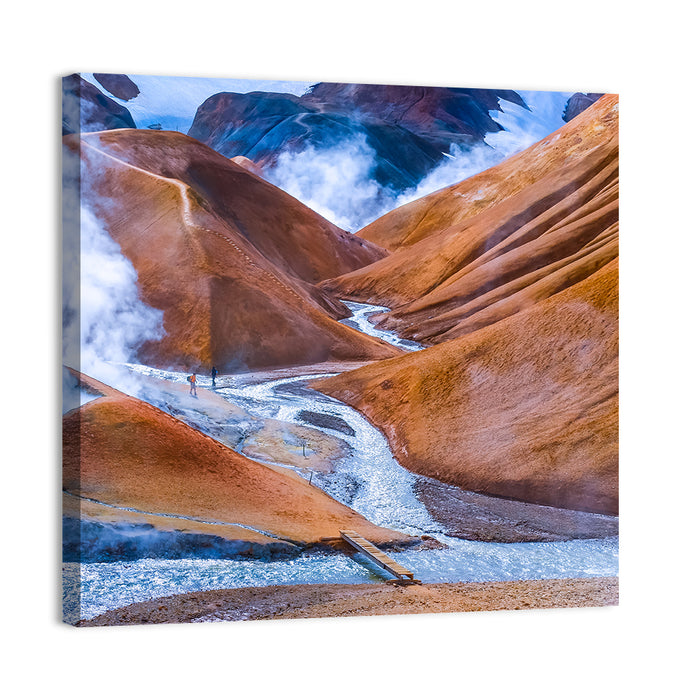 Geothermal Valley with Footbridge Wall Art as a canvas print
