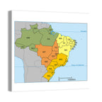 Brazil Map with State Codes Wall Art