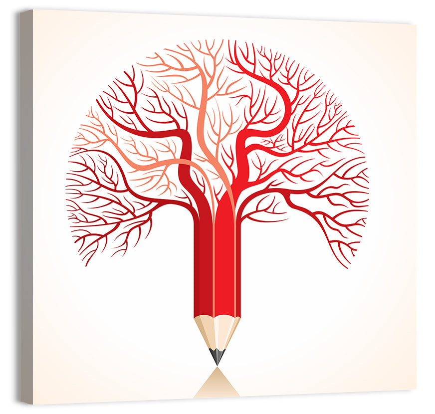 Knowledge Tree Pencil Illustration Wall Art, canvas print, square