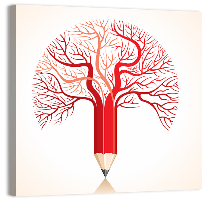 Knowledge Tree Pencil Illustration Wall Art as a canvas print