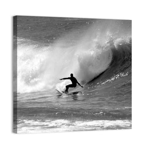 Surfing On Large Wave Wall Art