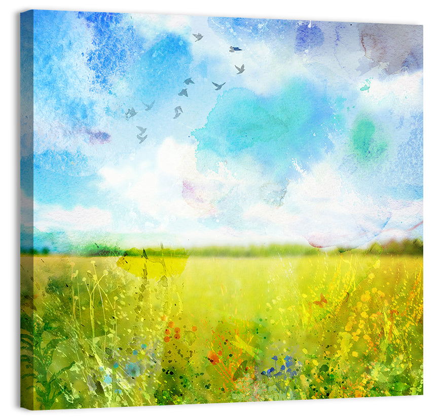 Watercolor Wildflower Field Wall Art, canvas print, square