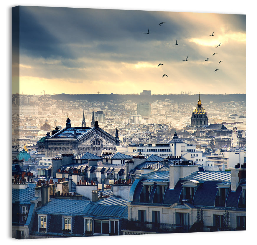 Paris Rooftops Under Dramatic Clouds Wall Art, canvas print, square