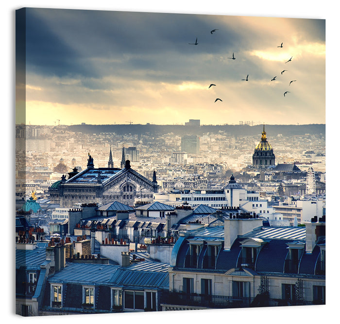 Paris Rooftops Under Dramatic Clouds Wall Art as a canvas print