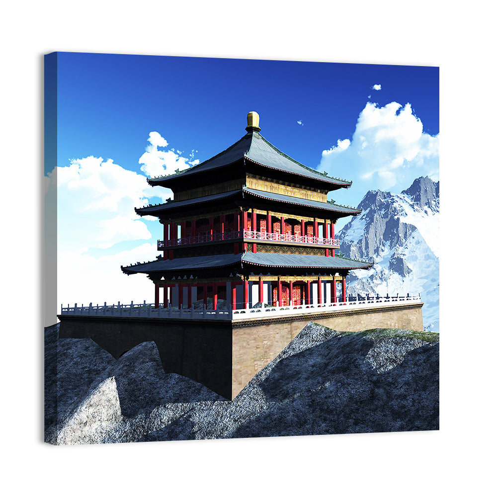 Sunlit Pagoda and Snow Peaks Wall Art