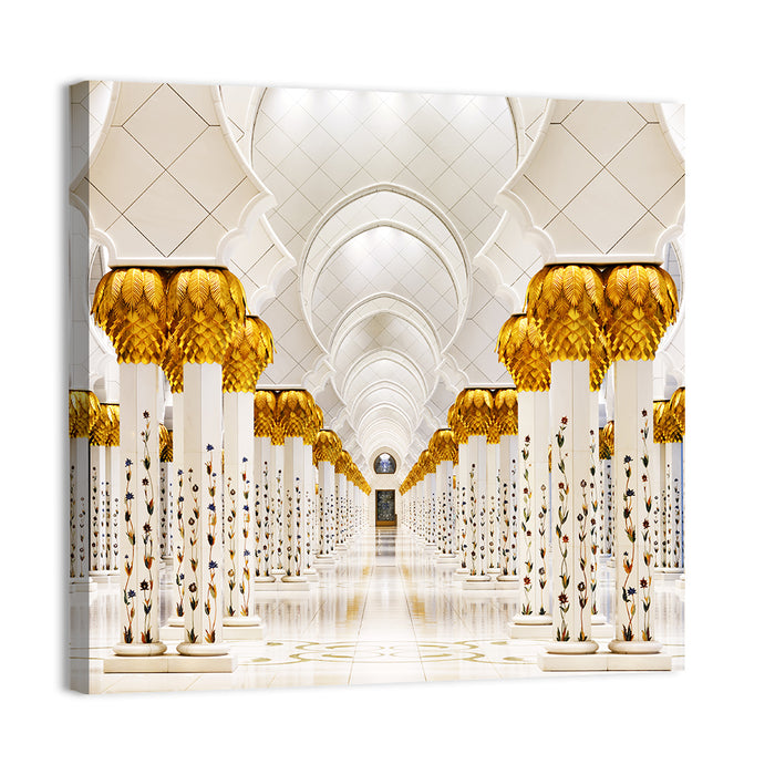 Sheikh Zayed Grand Mosque Colonnade Wall Art as a canvas print