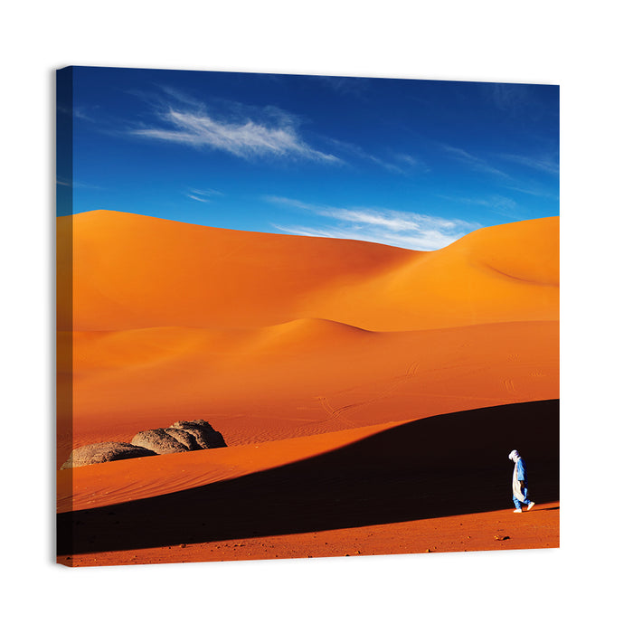 Solitary Figure on Sahara Dunes Wall Art as a canvas print