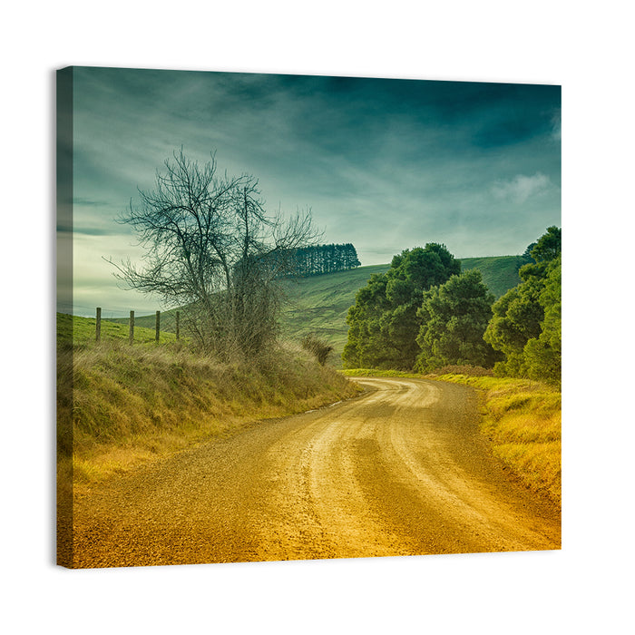 Golden Country Road Wall Art as a canvas print