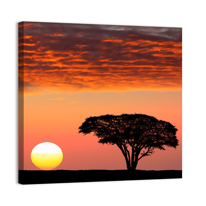 Serengeti Sunset Silhouette Wall Art as a canvas print
