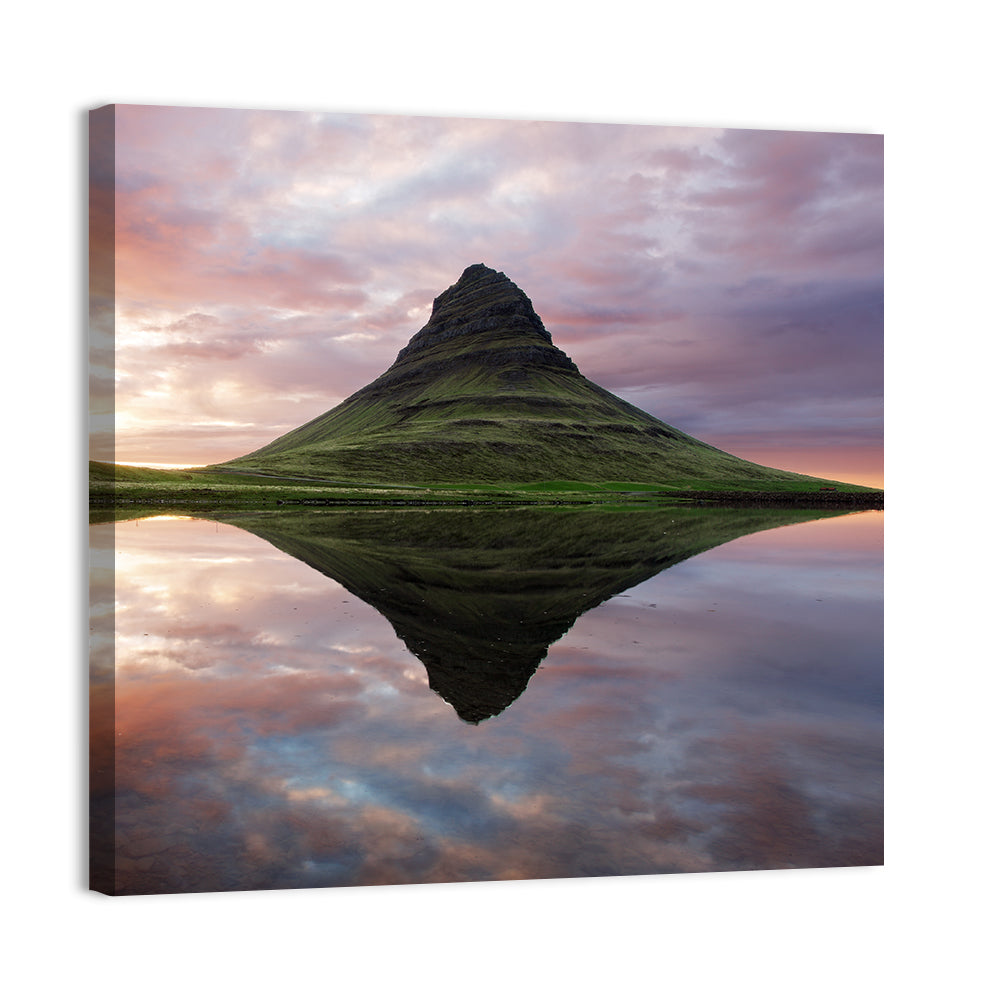 Kirkjufell Sunset Reflection Wall Art, canvas print, square