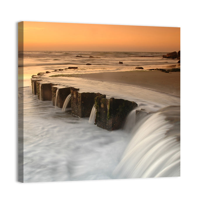 Breakwater at Golden Hour Wall Art as a canvas print