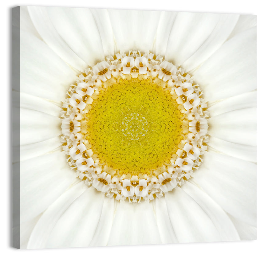 White Flower Mandala Kaleidoscope Wall Art, canvas print, square