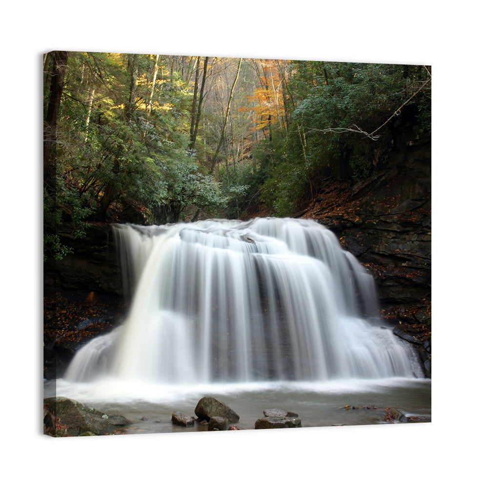 Holly River Autumn Waterfall Wall Art, canvas print, square
