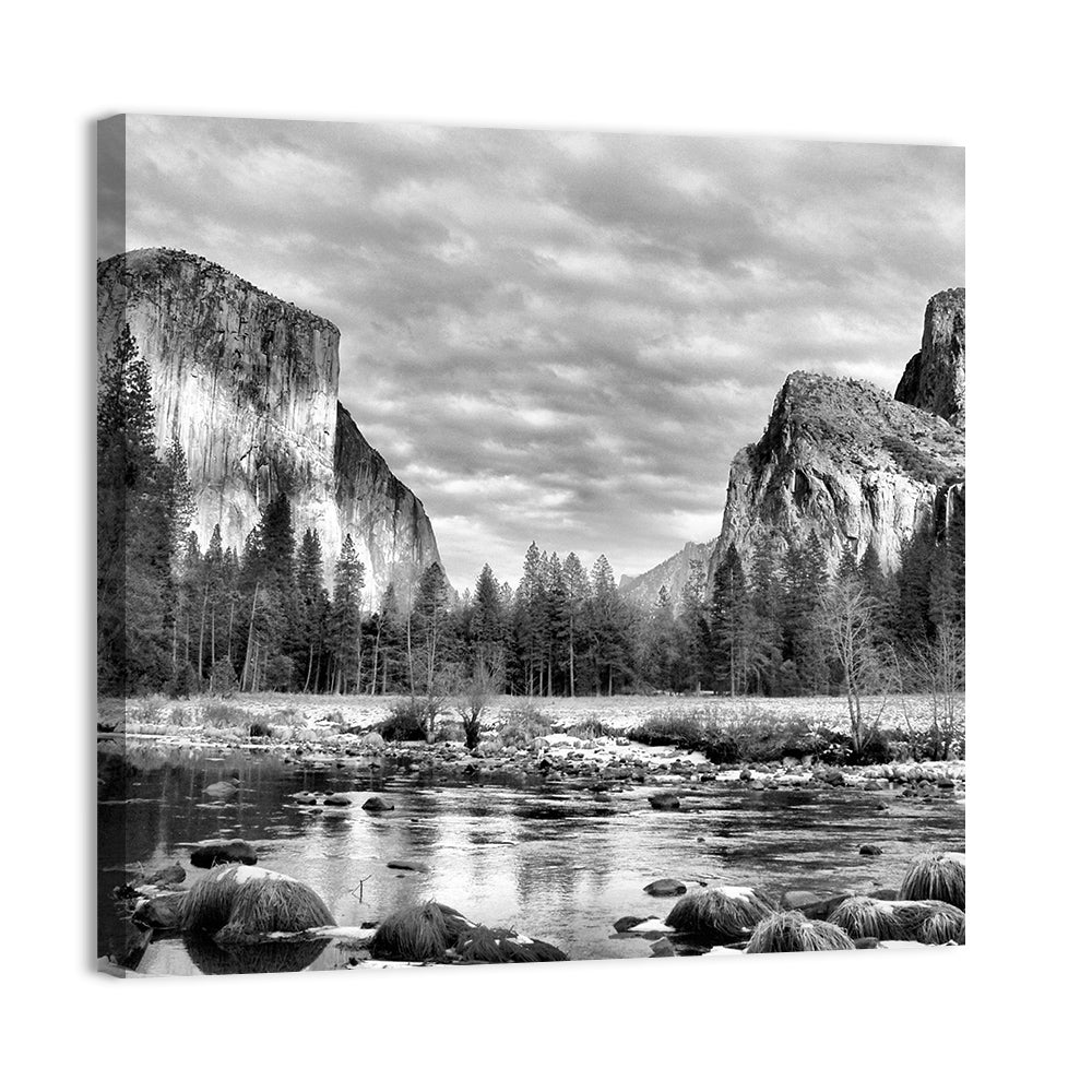 Yosemite Valley Winter View Wall Art, canvas print, square