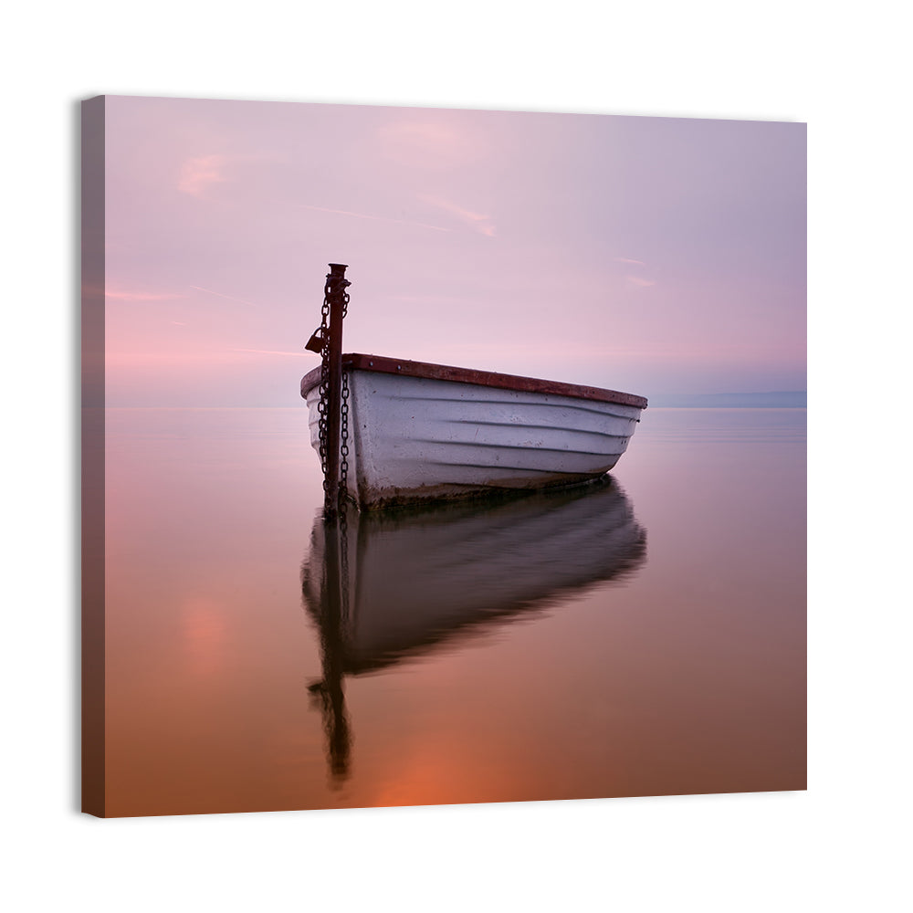 Pastel Boat Reflection Wall Art, canvas print, square