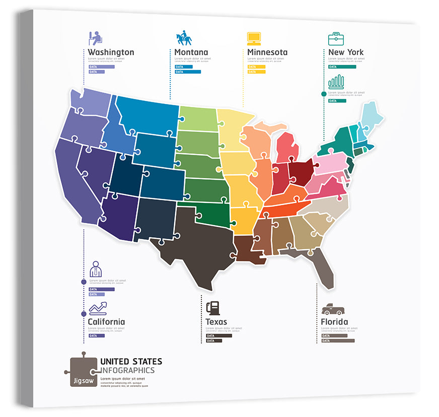 United States Jigsaw Map Wall Art