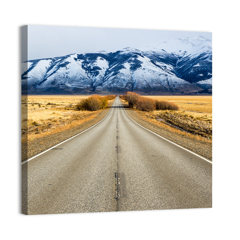 El Calafate Road with Snow Peaks Wall Art, canvas print, square