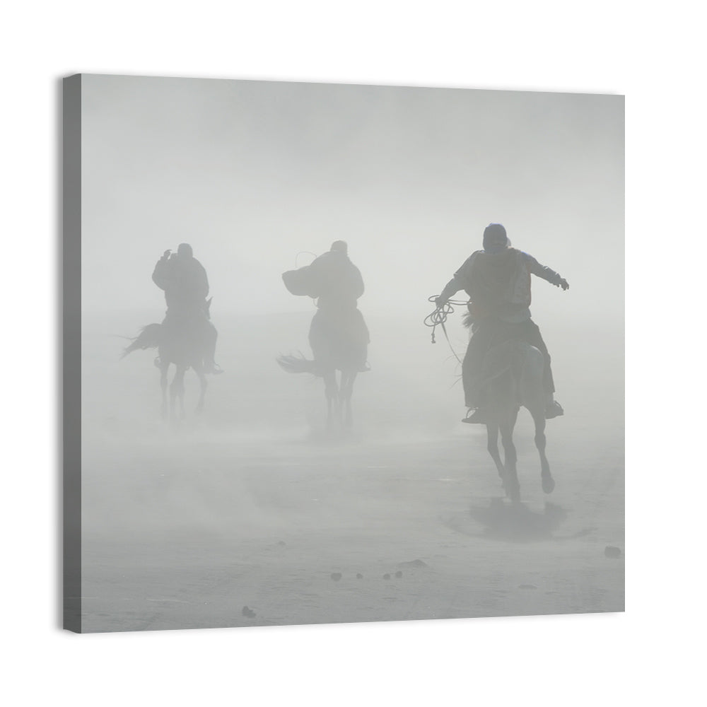 Silhouetted Horse Riders in Mist Wall Art